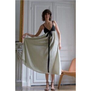 Zara NWT baby doll long tie maxi dress silk silver black S